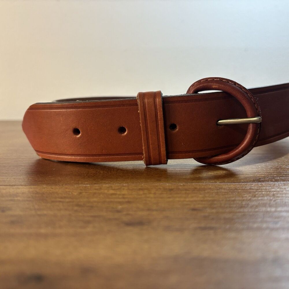 VTG Orvis Leather Belt Size 32 / 80 Brown Leather Wrapped Buckle Made In USA